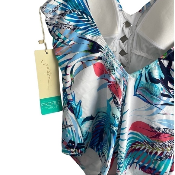 Profile by Gottex White Blue Floral Cut Out One Piece 14 Swimsuit - Picture 4 of 7